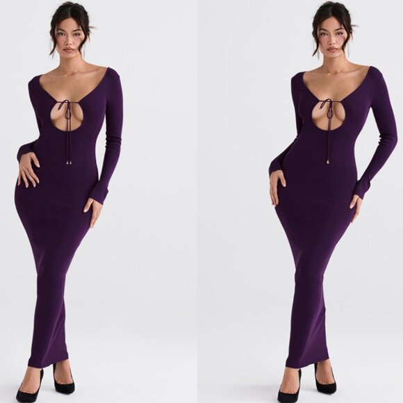HOUSE OF CB 'Keana' Grape Ribbed Knit Maxi Dress NWOT - Picture 2 of 5